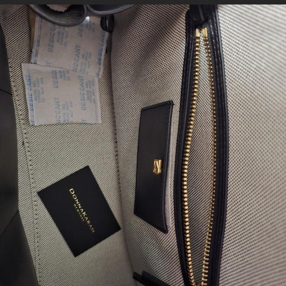Donna Karan Black Leather Dome Satchel with Gold Accent - Picture 7 of 8